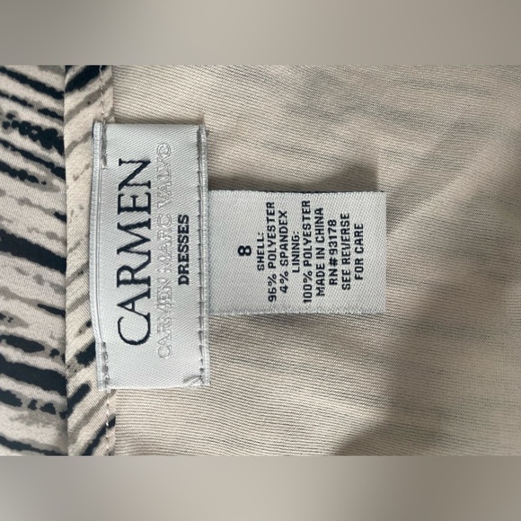 CARMEN MARC VALVO Black and Cream Patterned Dress. - Picture 9 of 9